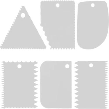 Imagem de 6 peças de raspador de bolo, raspador de bolo de plástico liso, espátula de cobertura para cozinha, massa de pão, bolo, fondant de cobertura (cor branca)