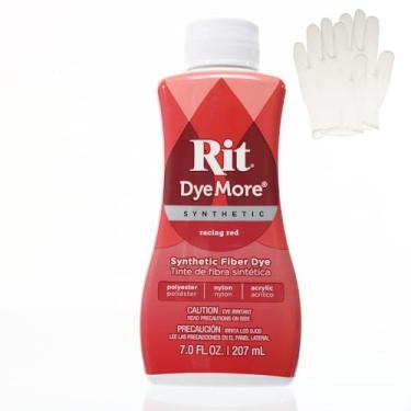 Imagem de Rit DyeMore Corante de fibra líquida sintética de 200 ml com luvas de plástico para roupas, decoração e artesanato – Racing Red (1 pacote)