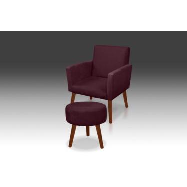 Imagem de Kit 01 Poltrona Nina + 01 Puf Redondo Suede Bordo-MODENA DECOR  - CASA