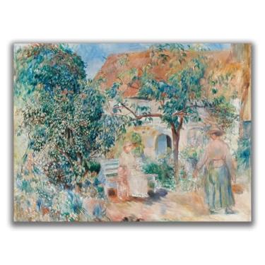Imagem de Yomcut Arte de parede em tela Auguste Renoir - pôster Au Jardin En Bretagne pinturas a óleo de paisagem famosa arte impressionista francesa moderna decoração de parede sem moldura 12 x 16 pol. 30 x 40