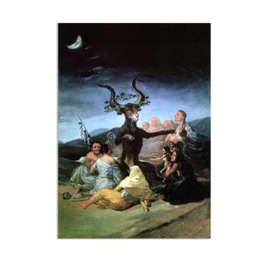 Imagem de Arte de parede Francisco Goya, The Witches' Sabbath, impressão em tela famosa reprodução de pinturas a óleo abstratas imagem de arte emoldurada para decoração de casa pôster de 100 x 70 cm (39 x 28