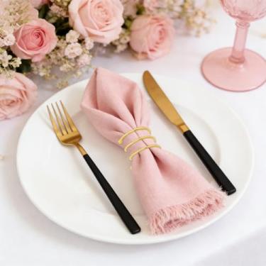 Imagem de 6 peças de anéis de guardanapo dourados elegantes porta-guardanapos para casamentos, festas e jantares em família, adequado para decoração de jantar de hotel e casa