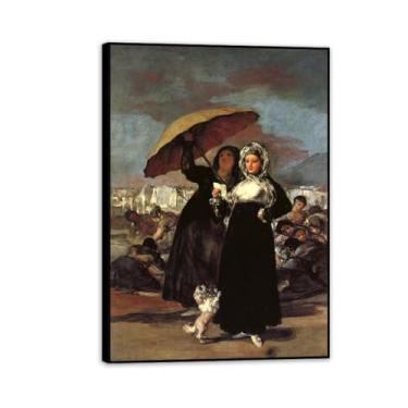 Imagem de Arte de parede Francisco Goya, jovem mulher com uma carta, impressão em tela famosa reprodução de pinturas a óleo abstratas imagem emoldurada para decoração de casa 55 x 40 cm (22 x 16 polegadas)