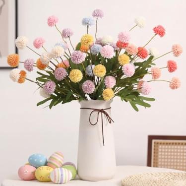 Imagem de Giegxin 100 cabeças de flores falsas, 20 peças, flores falsas neutras, pompom, mães, decoração de casa, palito floral, crisântemos, para decoração de mesa e centro de mesa (Páscoa)