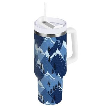 Imagem de SEHANY Copo Abstract Mountains de 1,134 g com alça, copo isolado de aço inoxidável a vácuo de parede dupla, à prova de vazamento, caneca de café isolada para viagem, cabe no suporte de copo de carro