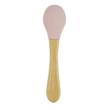 Imagem de Colher de Bambu e Silicone Rosa para Bebês – Antimicrobiana