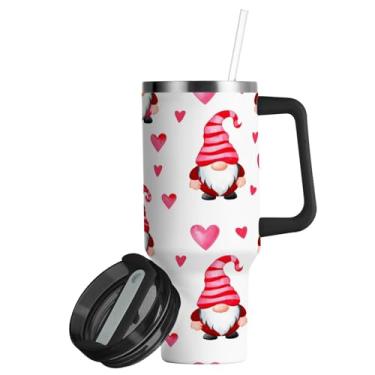 Imagem de ATTX Copo padrão de gnomos dos namorados de 850 g com alça, copo de aço inoxidável a vácuo de parede dupla com palha, caneca de café de viagem isolada #153