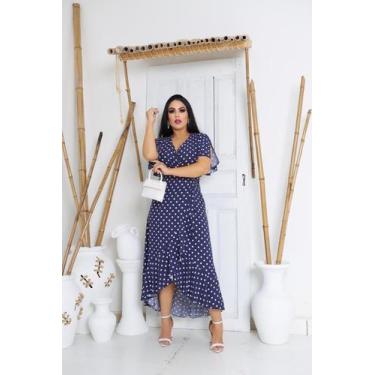 Imagem de Vestido longo envelope estampa bolinhas viscolinho manga curto - SP ST