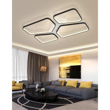 Imagem de Luminária de teto LED retangular com regulagem de intensidade e controle remoto, estilo moderno, para sala de estar, lustre com 6 lâmpadas quadradas de embutir, ideal para escritório, quarto