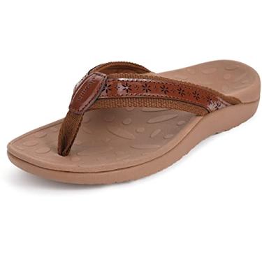 Imagem de Joomra Chinelo feminino suporte de arco ortopédico dedo do pé sandália tanga, Todo marrom, 38