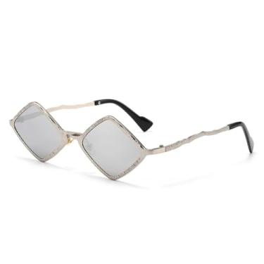 Imagem de HPIRME Óculos de armação pequena de metal, estilo punk, femininos, com proteção UV400 (prateados com lentes espelhadas).