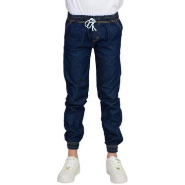 Imagem de Calça infantil Juvenil Jogger Sarja Jeans Com Elástico Punho Menino - 