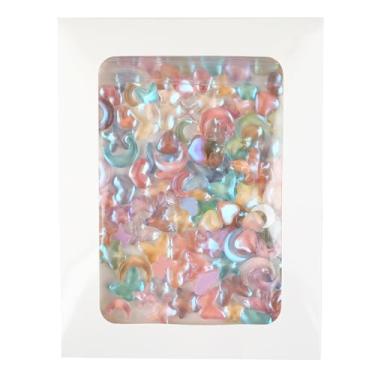 Imagem de 120 peças de pingentes de resina iridescente, acessórios de casa de bonecas em miniatura de lua de estrela e cauda de sereia, estatuetas minúsculas à prova d'água para jardim de fadas, micro paisagem