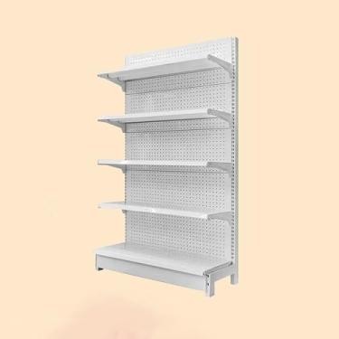 Imagem de Rack de exibição de gôndola branca de 5 prateleiras - Prateleiras de varejo de um lado para mercearia, licor, material de escritório - Solução de armazenamento versátil para lojas de conveniência (90