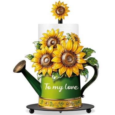 Imagem de LOYIM Suporte de toalha de papel para chaleira de girassol, decoração de chaleira de girassol, suporte de toalha de papel, com base redonda de metal, girassóis, girassóis, cozinha, guardanapo, balcão