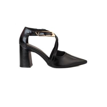 Imagem de Scarpin Bebecê Tira Cruzada Com Enfeite Fivela, Preto, 37