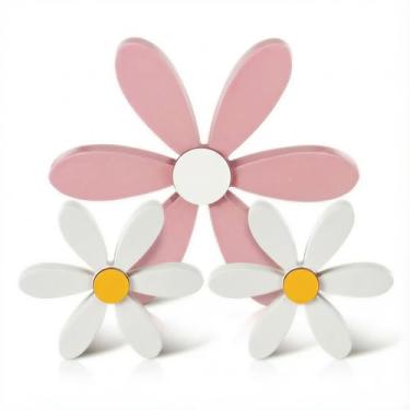 Imagem de FAJYAZ Decoração de primavera, 3 peças, flores de madeira, boho, margaridas, decoração feita à mão, prateleira, mesa, primavera, para bandeja em camadas, mesa, escritório, casa, cozinha, sala de estar