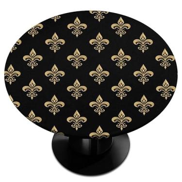 Imagem de Pardick Toalha de mesa redonda ajustada com flor de lis, com bordas elásticas, para uso externo, toalha de mesa redonda à prova d'água, toalha de mesa limpa para festa, piquenique, acampamento, jantar