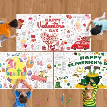 Imagem de 3Pcs Giant Festival Coloring Posters for Kids Adults Happy Valentines Easter St.Patrick's Day Jumbo Coloring Tablecloth Banner for School Classroom Home Birthday Party Supplies 59 X 30 Inches
