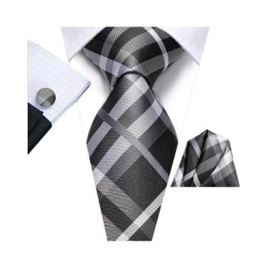 Imagem de Gravata Masculina Extra Longa 170cm Com Poás Pretos, Abotoaduras E Len