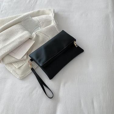 Imagem de Carteira feminina clutch minimalista, dobrável, porta-moedas com compartimentos para cartões, carteira portátil fina para itens essenciais, Preto
