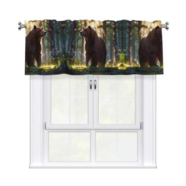 Imagem de QAZWZML Majestic Brown Bear Cortinas decorativas estampadas valance rod cortinas curtas 137 x 45 centímetros adequado para quartos, cozinhas e varandas