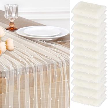 Imagem de LuoluoHouse Caminho de mesa de gaze bege pérola: 300 cm 3 m sazonal transparente jantar feriado casamento aniversário decoração de mesa de chá de bebê para festas em casa