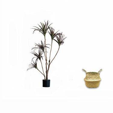 Imagem de Árvore artificial em vaso verde, planta artificial, 128 cm, dracena artificial para decoração de canto de varanda e sala de estar interna/externa (B)