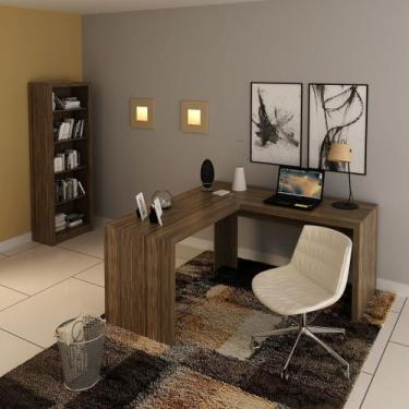 Imagem de Conjunto de Escritório com Esttante 5 Prateleiras e Mesa Angular em L 