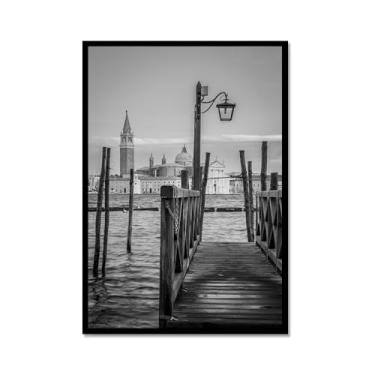 Imagem de Impressão em tela de fotografia de paisagem em preto e branco cenário da Itália para decoração de sala de estar - Veneza, Costa Amalfitana, Roma, Milão, Five Oceanside Towns Pôster de arte de parede