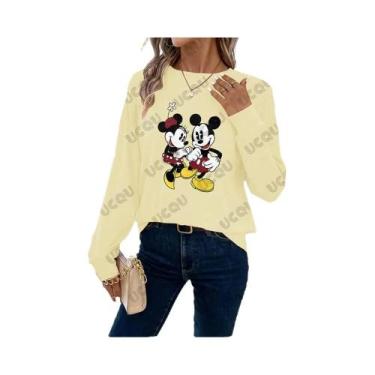 Imagem de Camiseta Feminina Oversized De Manga Longa Com Estampa Fofa Do Mickey 