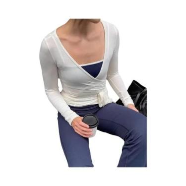 Imagem de Camiseta Feminina De Manga Longa Com Ajuste Slim, Top Cropped Com Amar