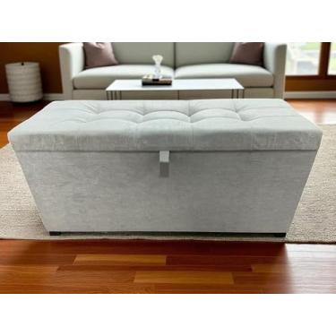 Imagem de PUFF BAÚ 1 METRO ESTOFADO EM MDF COM DOBRADIÇAS COM PISTÃO (Cinza Claro)