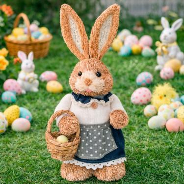 Imagem de Coelha Coelhinha Decoração Enfeite Páscoa Em Palha De 45cm
