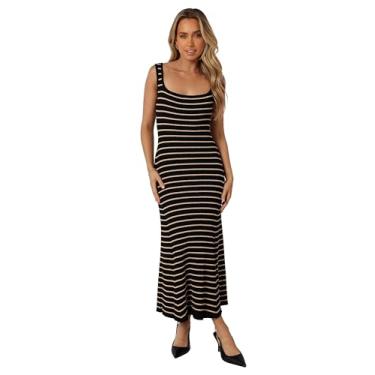 Imagem de Petal & Pup Vestido feminino Henry listrado midi preto bege, Preto, PP