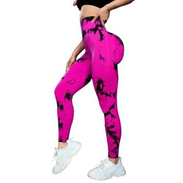 Imagem de tincolia Meia-calça feminina de ioga moderna tie dye, sem costura, alta elasticidade, controle de barriga, calça de corrida - rosa G