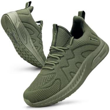 Imagem de Feethit Tênis de corrida feminino, tênis de caminhada, sem cadarço, leve, para treino, trabalho, viagem, atlético, Verde militar, 40