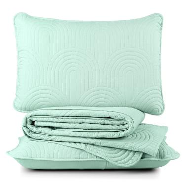 Imagem de Kit Cobre Leito Colcha Harmony Casal 3 Peças Matelado Micropercal 200 Fios - Verde Suave - 100% Poliéster