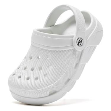 Imagem de HOBIBEAR Tamancos infantis de jardim sandálias infantis para meninos meninas chinelo praia sapatos aquáticos sem cadarço (bebês/crianças pequenas/grandes), Branco, 22