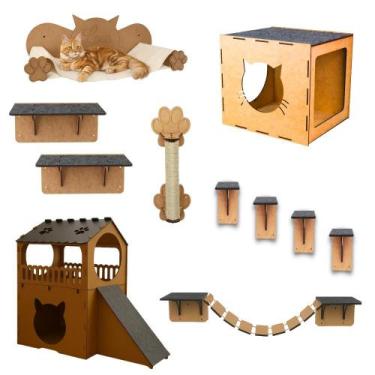 Imagem de Brinquedos Para Gatos Playground De Parede 11 Itens Com Casinha Nicho 
