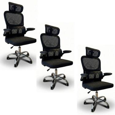 Imagem de Kit 3 Cadeiras de Escritório Diretor Oficial Atenas Preto