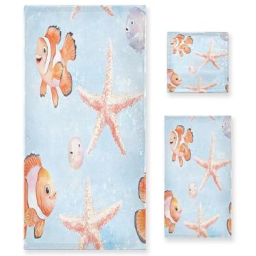 Imagem de xigua Conjunto de toalhas de banheiro em aquarela estrela do mar absorvente macio 3 peças toalha de banho toalha de mão toalhas decorativas para banheiro, academia, hotel, praia, piscina