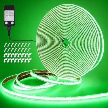 Imagem de OMIKA Fita de LED verde COB de 1,5 m à prova d'água para uso externo, 3200 LED com plugue de fita de PVC flexível com temporizador autoadesivo, regulável para casa, jardim, acampamento, faça você