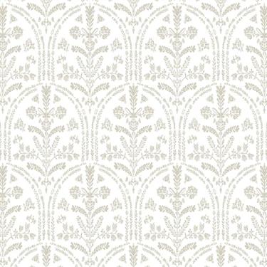 Imagem de Yasinet Papel de parede boho papel de parede bege moderno para quarto/banheiro bege e branco floral à prova de água papel de parede autoadesivo removível vinil 17,3" × 78,17,8 cm