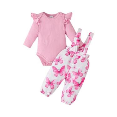 Imagem de Conjunto De Roupas Para Bebê Menina Com Body De Manga Longa Vermelho E