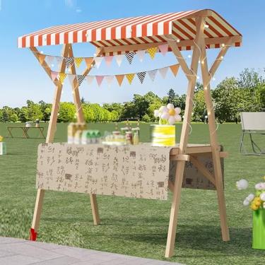 Imagem de Carrinho móvel de fornecedor de alimentos com dossel - Carrinho de mão leve e fácil de montar, carrinho de barraca de 150 cm de largura com toalhas de mesa elegantes para pequenas empresas, perfeito