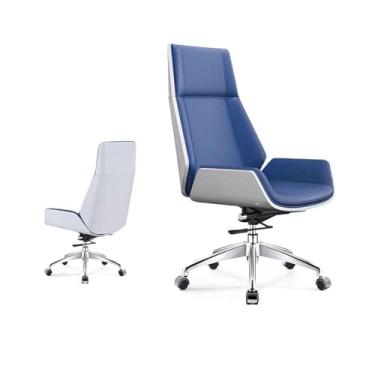 Imagem de Cadeira de escritório ergonômica de couro PU - Cadeira de mesa giratória executiva moderna com encosto alto com rodas e apoios de braço, altura ajustável de 6 cm para conforto em casa e escritório
