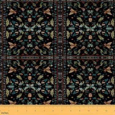 Imagem de Tecido de estofamento com estampa de insetos para cadeiras | Planta folhas de besouros rústicos tecido externo por The Yard 91.4 cm x 160.0 cm, folha botânica estética animal insetos padrão mariposa