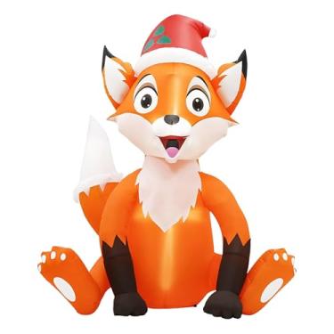 Imagem de Animal inflável de Natal com chapéu de Papai Noel, com luzes LED decorações gigantes de 1,8 m | Enfeites infláveis de Natal - para Ano Novo Escritórios de Férias Escola Dormitório Apartamento Jardim