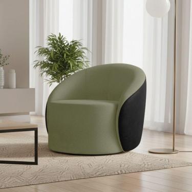 Imagem de Poltrona Sala Orgânica Lua Fixa Sintético Pu Preto/bouclê Pistache D03 - D'rossi